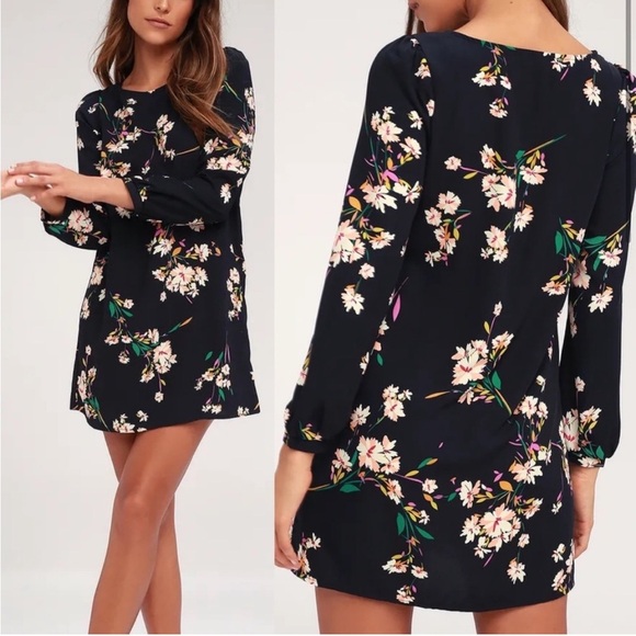 Lulu's Herbaceous Babe Navy Floral Print Shift Dress Women's Dress Small - Picture 1 of 14